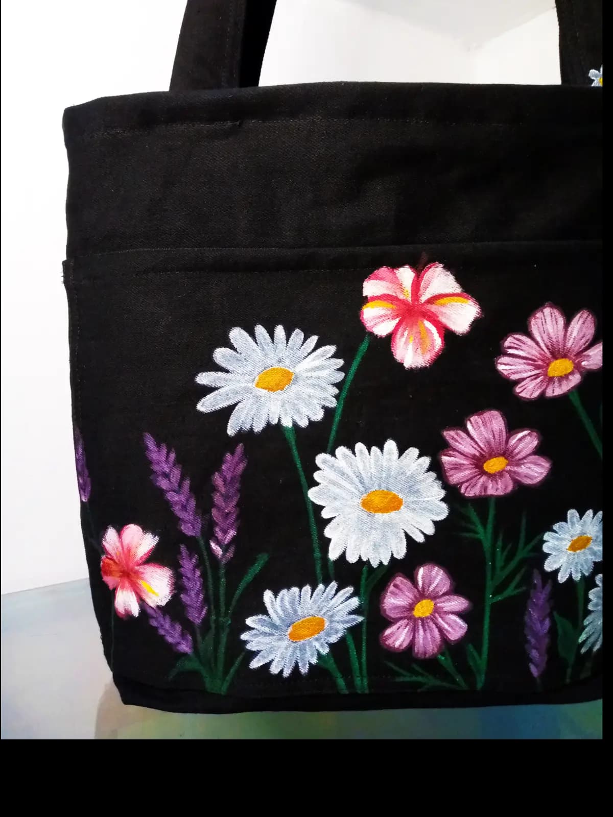 HAND PAINTED FLORAL BASKET BAG
