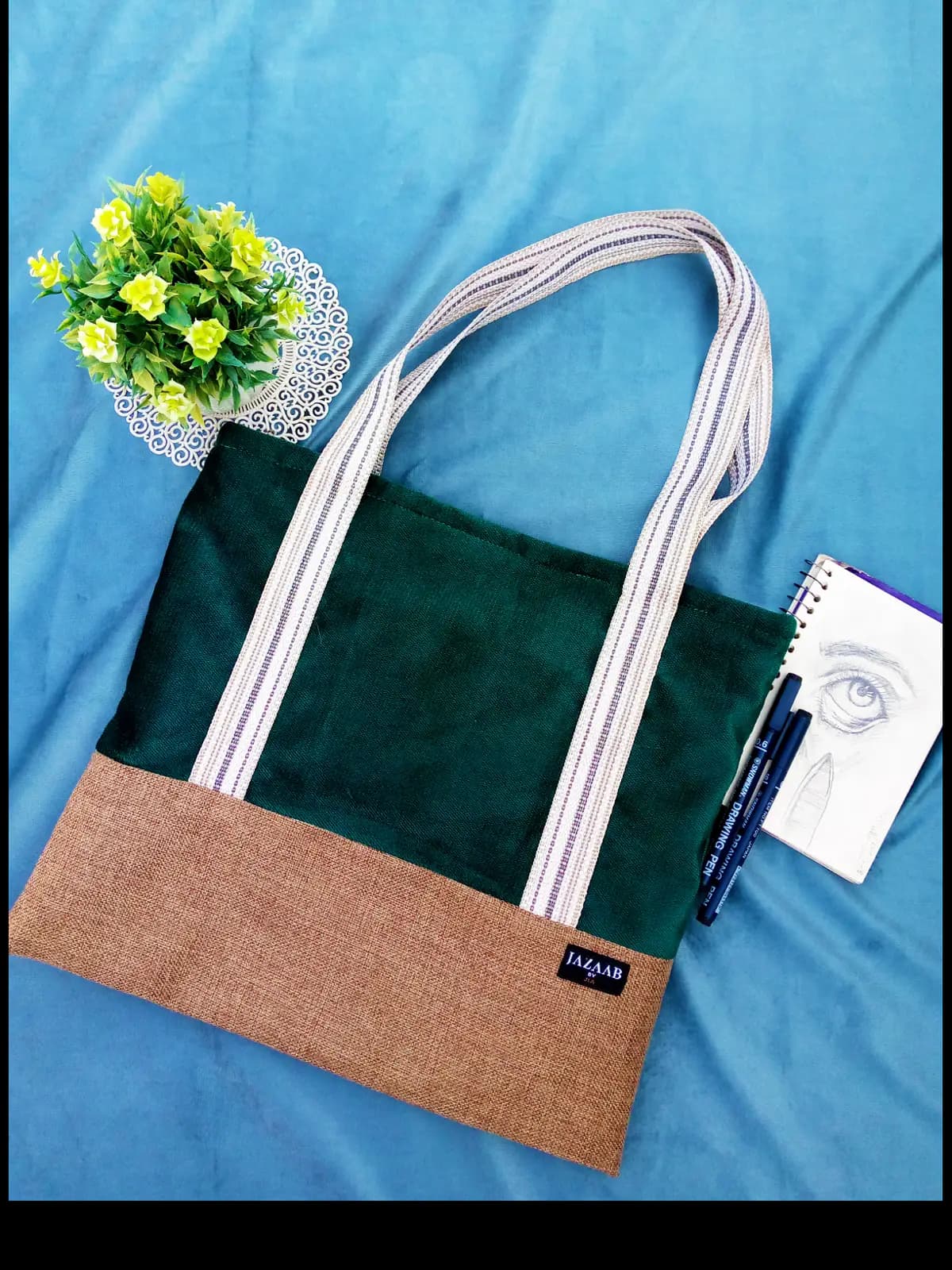 zipper velvet tote with features