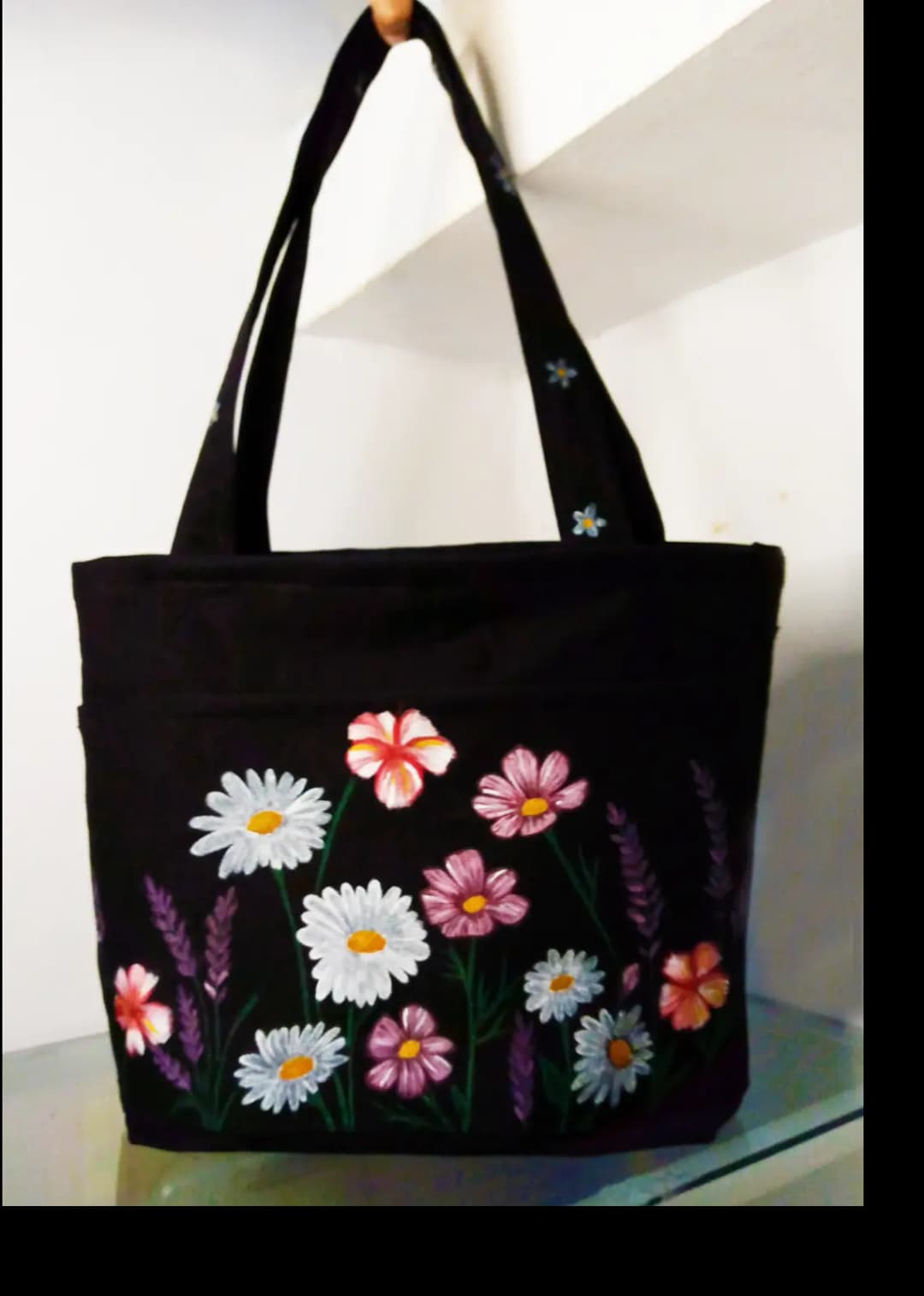 HAND PAINTED FLORAL BASKET BAG
