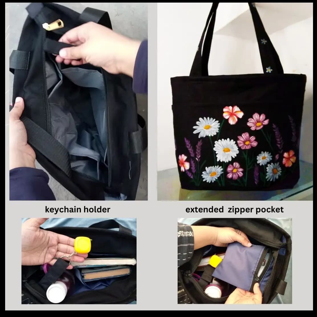 HAND PAINTED FLORAL BASKET BAG