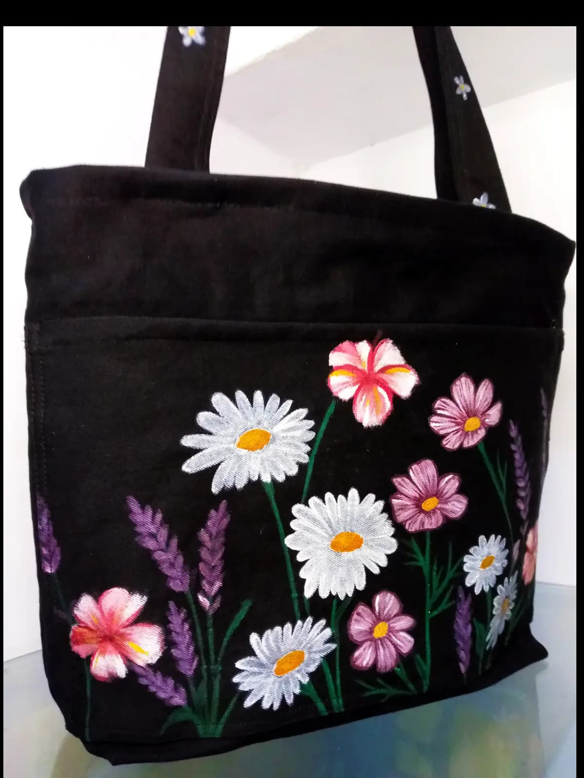 HAND PAINTED FLORAL BASKET BAG